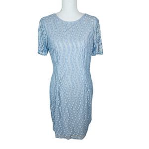 Reiss Dress Women 10 Blue Geometric Pattern Short Sleeve Sheath Knee Length